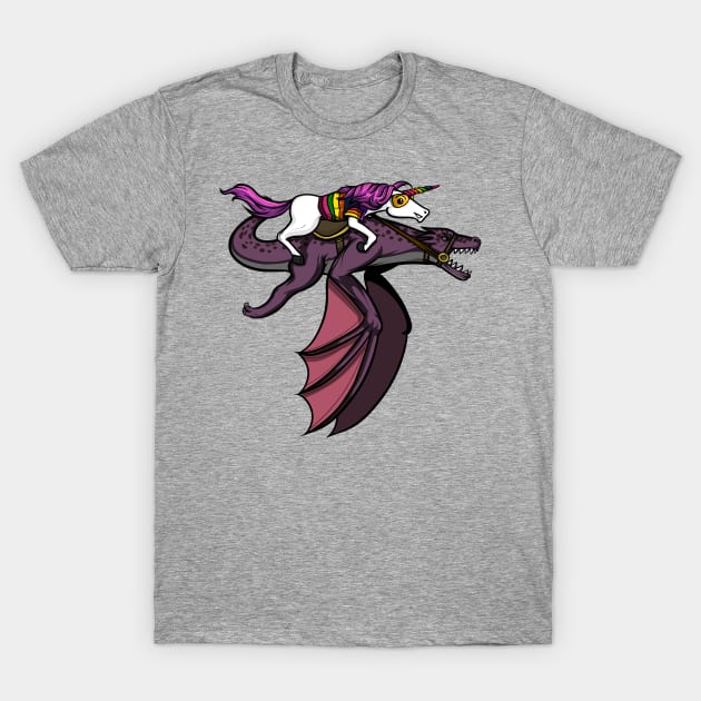 Magical Unicorn Riding Dragon T-Shirt by underheaven